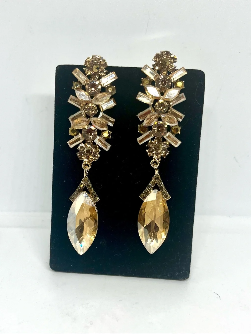 Gold Crystal Drop Statement Earrings